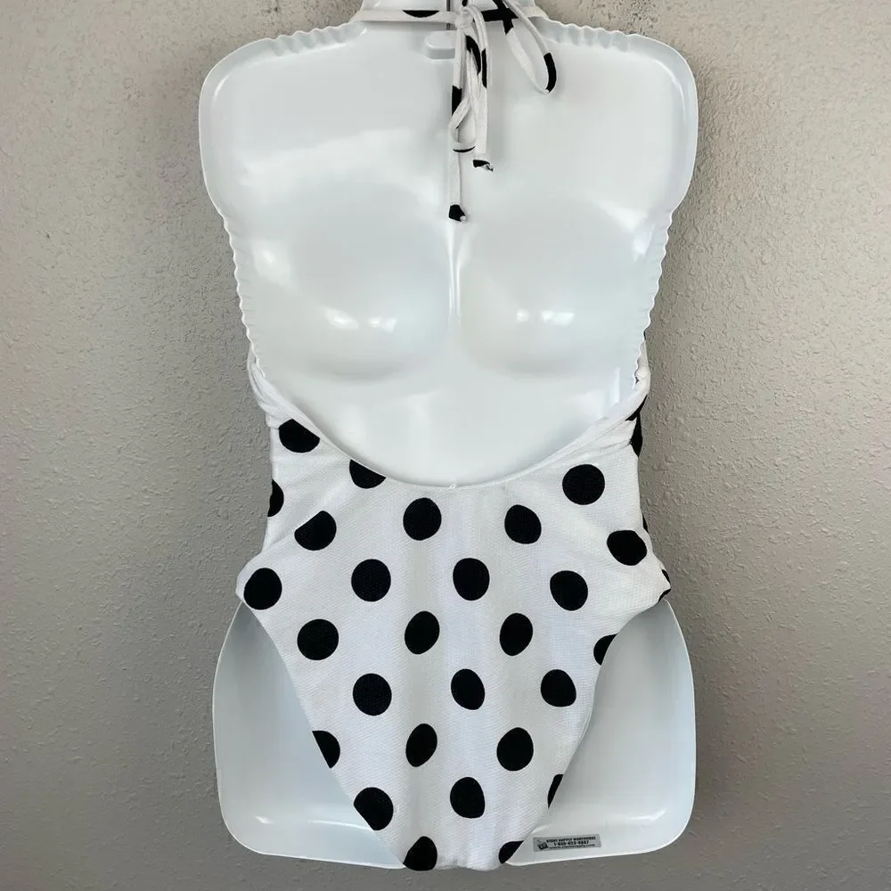 NWT Bar III White and Black Polka Dot Swim Suit Size L